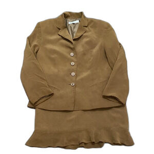 Vintage Dressbarn Brown Caramel Blazer and Skirt Suit 100% Silk